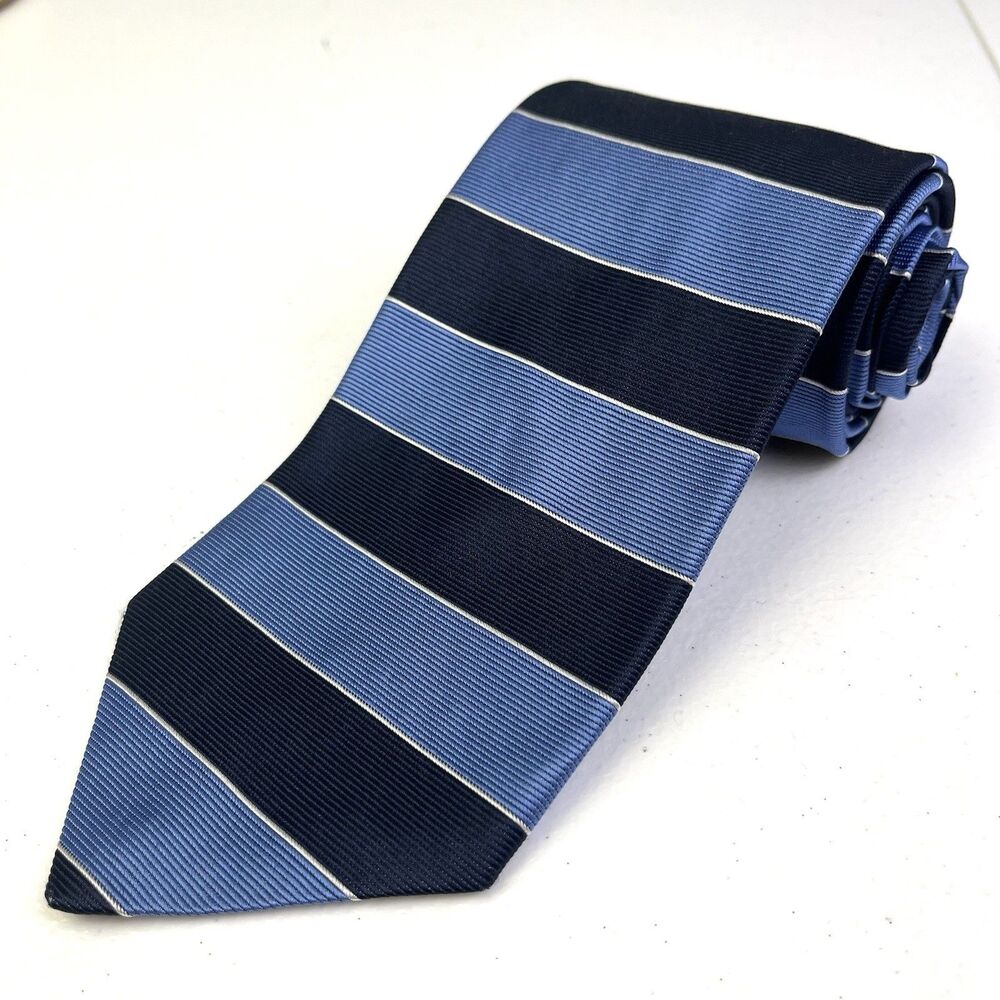 Brooks Brothers Makers Silk Tie Blue Striped 4" Wide 56” Long USA Designer